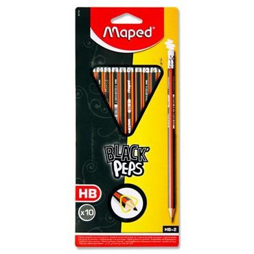 Maped Black'Peps HB Triangular Rubber Tipped Pencils 10 Pack